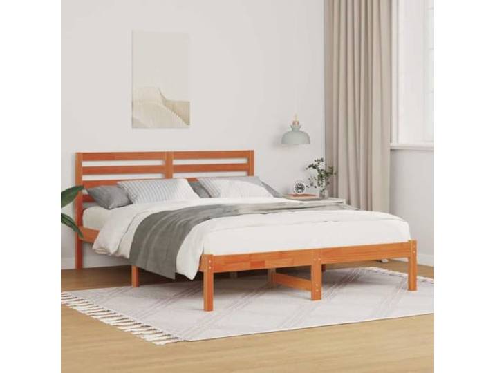 RJPLMFV Bettgestell, Kiefernholz, massiv, Braun, 120 x 190 cm Mit Kopfteil, Plattform-Design, Lattenrost, einfache Montage, minimalistischer Stil