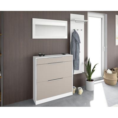Garderoben-Set BORCHARDT MÖBEL "Oliva, Schuhschrank, Spiegel, Garderobenpaneel", weiß (weiß, capuccino), Holzwerkstoff, Kastenmöbel-Sets