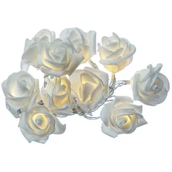 MARELIDA LED Lichterkette 10 weiße Mini Rosen Rosenblüten Hochzeit Valentinstag