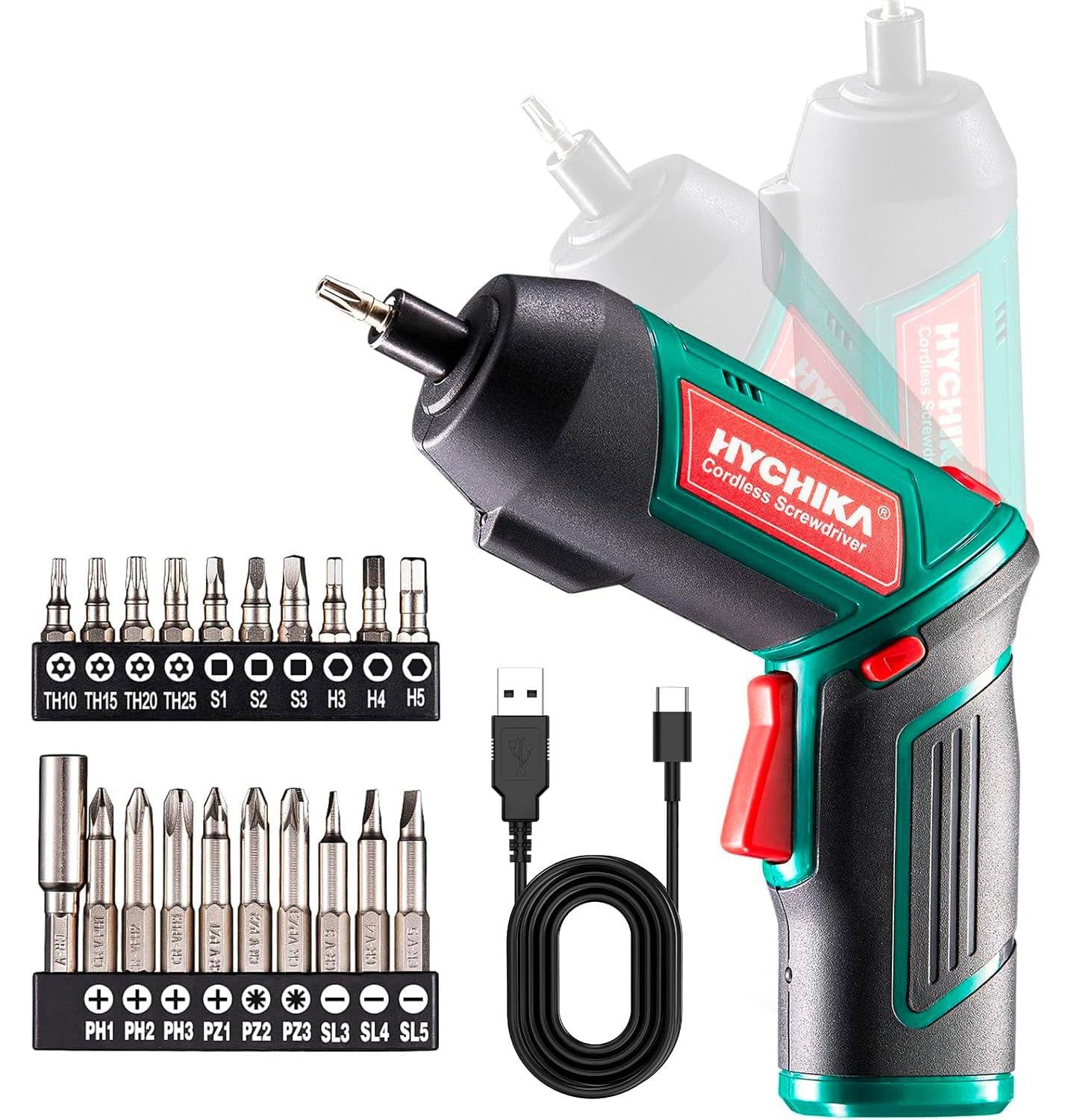 HYCHIKA Accuboormachine 3,6V draadloze schroevendraaier met 2000 mAh accu en 20 accessoires