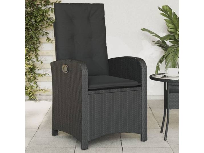 Chaise inclinable de jardin avec coussins noir résine tressée 365161