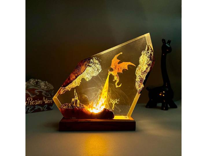 Lampe de Table en résine, château d'assaut de Dragon audacieux, lampe de décoration artistique créative, thème Dragon volant, veilleuse, Charge USB