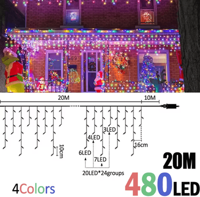 Inspire Curations Waterproof 8 Mode LED Icicle Curtain Lights btd 20m480b rgb au Plug
