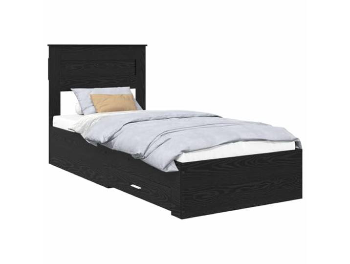 PUGYNBK Bettgestell mit Schublade, Eiche, Schwarz, 100 x 200 cm Technisches Holz, feste Lamellen, ausziehbare Schubladen, Metallgriffe, einfache Reinigung