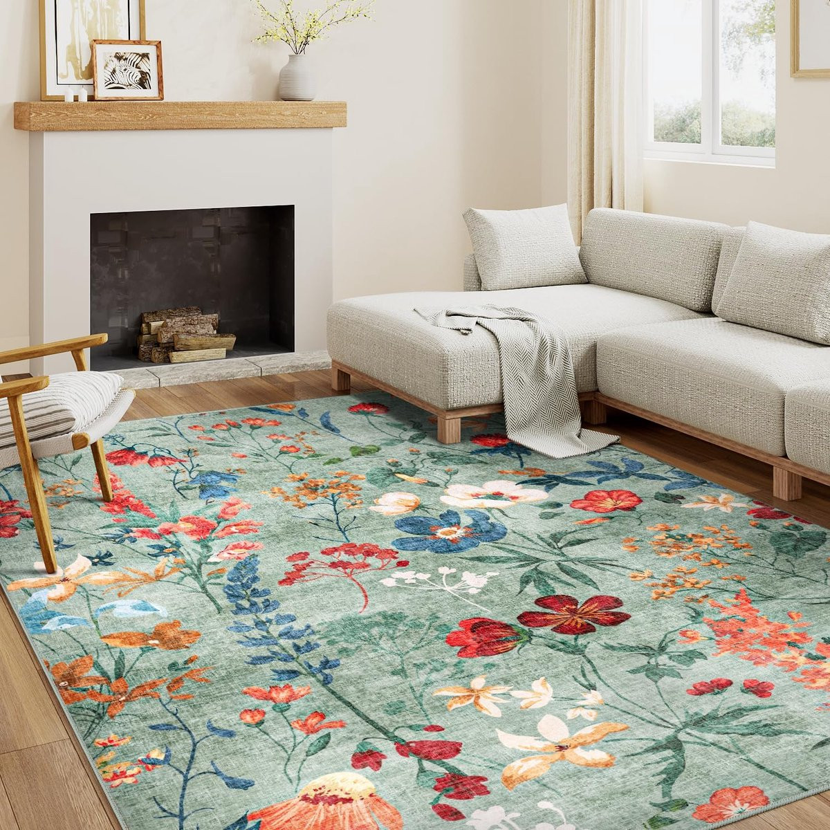 SnelShoppen Floral Tapijt Groen - Modern Boho Vloerkleed - 160 x 230 cm