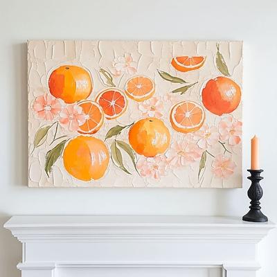 Handgemaltes Ölgemälde mit sommerlichen Zitrusmotiven, abstraktes, farbenfrohes und strukturiertes Fruchtmotiv für den Frühling Sommerlicher Bildschirmschoner mit leuchtend orange-rosa Früchten