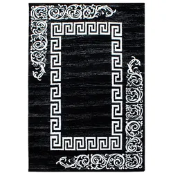 Carpetsale24 Kurzflor Teppich 120x170 cm, Modern Mäander Design in Schwarz Weiß, ideal für Wohnbereich, Jugendzimmer oder Essplatz