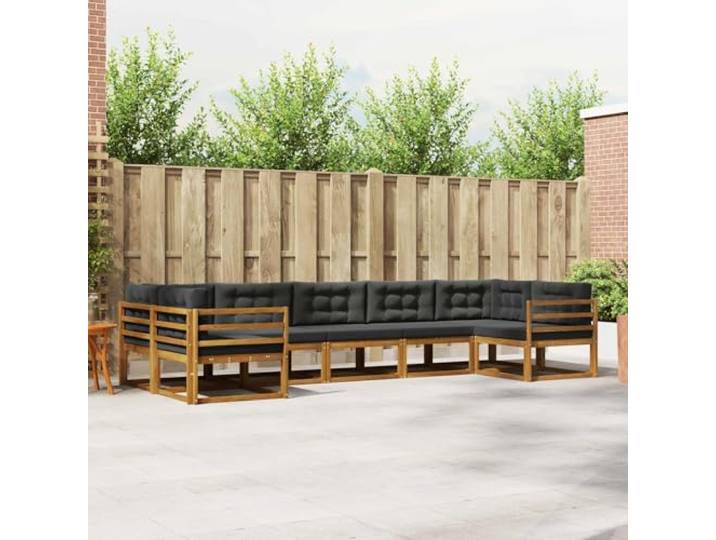RJPLMFV Außensofa, 7-Sitzer, massives Akazienholz, Braun Ergonomisches Lamellendesign, robuster Lattenrahmen, einfache Montage, minimale Wartung, ideal für Garten, Terrasse, Pool
