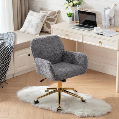 GDFStudio - Modern Upholstered Swivel Home Office Chair with Golden Metal Base and Artificial Rabbit Hair Comfort