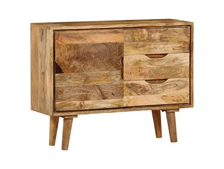 KTHLBRH Anrichte aus massivem Mangoholz, 90 x 30 x 69 cm 3 Schubladen, 2 Einlegeböden, poliert und lackiert, Vintage-Stil, Handwerk