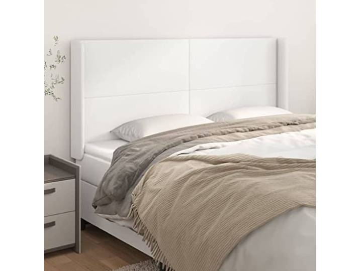 KTHLBRH Kopfteil aus weißem Kunstleder, klassisch, elegantes Design, höhenverstellbar, Beine aus massivem Lärchenholz, robust und stabil