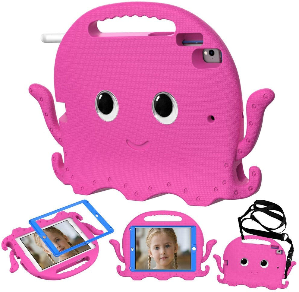 INCOVER iPad (2018) / iPad (2017) / iPad Air 2 / iPad Pro 9.7" EVA Børnecover m. Skulderstrop - Blæksprutte Tema - Pink