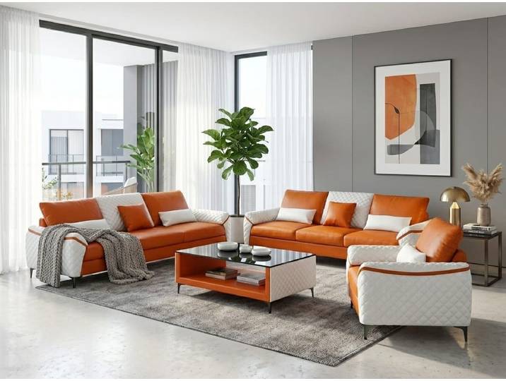 JVmoebel Polstergarnitur Sofa Set 3+3+1 Modern Leder Orange Komfort Design Polstergarnitur *, (Sofa Set, 3-tlg., 3-tlg)