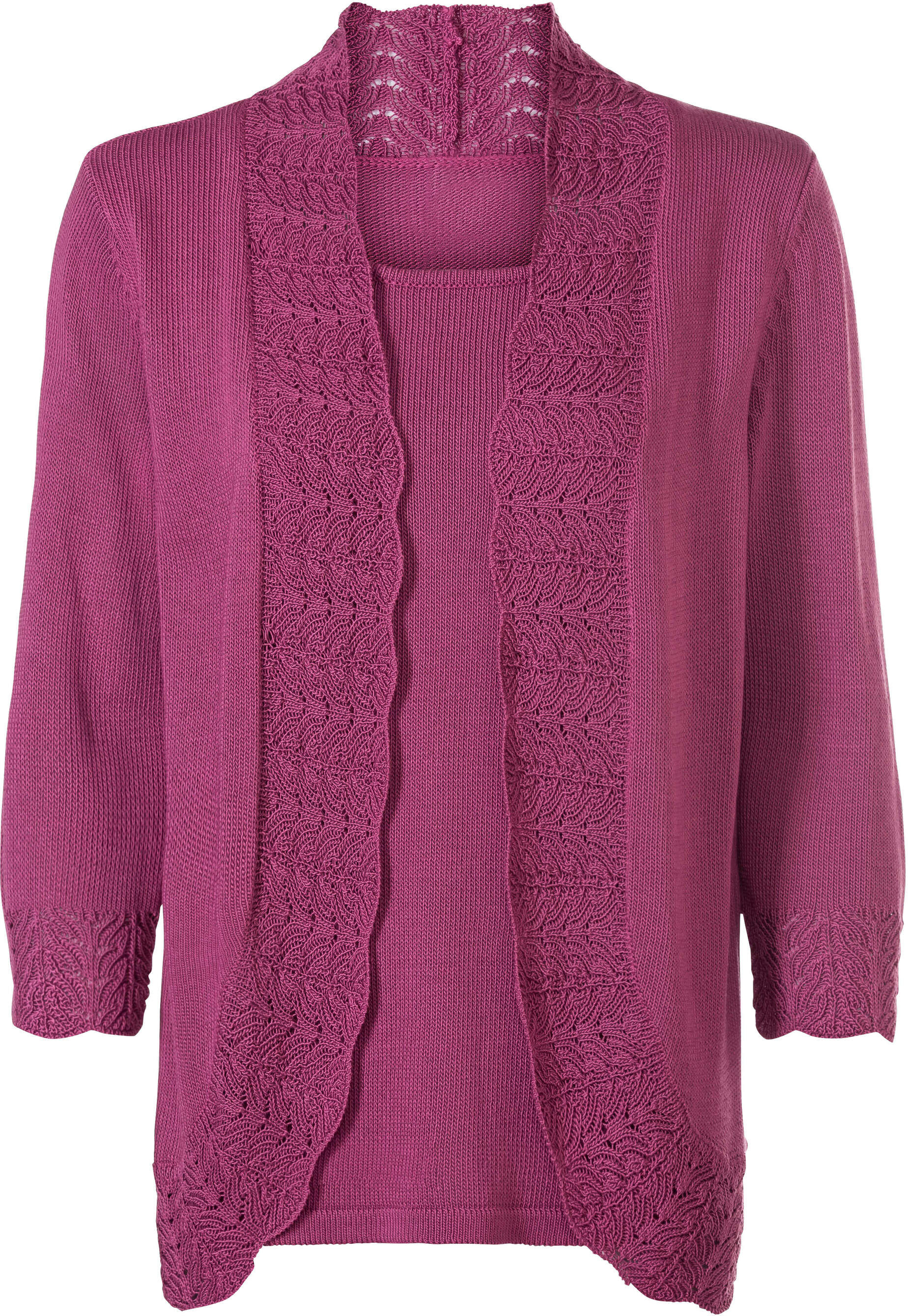 Strickpullover WITT "Pullover 2-in-1-Pullover in dezent glänzender Qualität", Damen, Gr. 38, pink (erika), Strick, , Elegant, Rundhals, Pullover Strickpullover