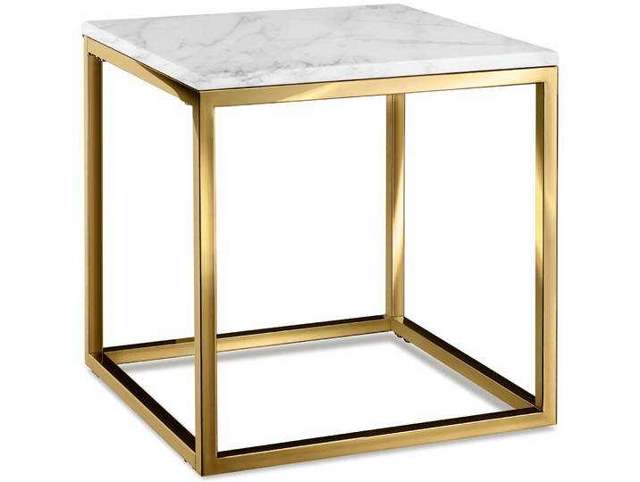 Table d'appoint Alysia aspect marbre, carré - blanches/dorées