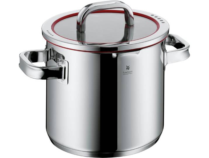 WMF Gemüsetopf Function 4, Induktionstopf spülmaschinengeeignet, Cromargan® Edelstahl Rostfrei 18/10 (2-tlg), wärmereduzierende Griffe, mit 4 Abgießfunktionen, Innenskalierung