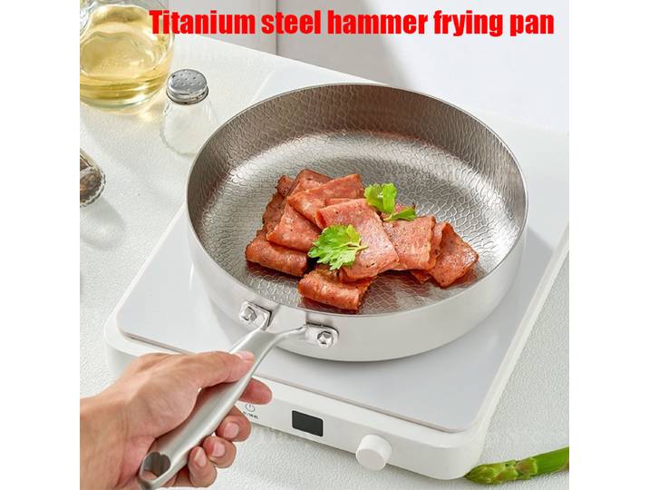 Poêle à frire en acier inoxydable titane, wok antiadhésif non revêtu, poêle à œufs et à steak pour la maison, compatible induction et gaz, ustensiles de cuisine