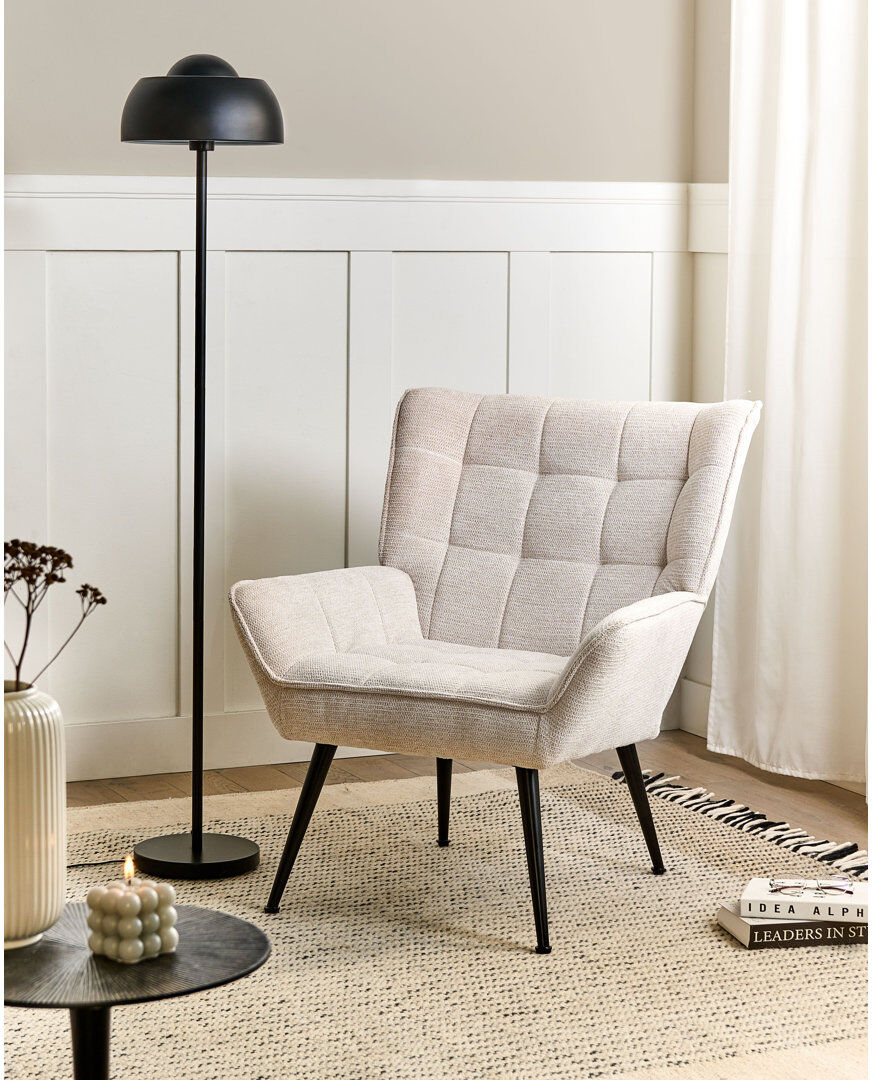 Beliani BELLINGMO Upholstered Fabric Armchair Beige 85cm H X 75cm W X 60cm D