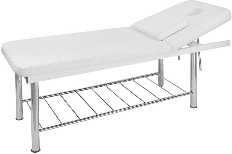 Marquesa de estética Ilim: Estrutura fixa cromada de dois corpos, inclinação do respaldo manual e buraco facial