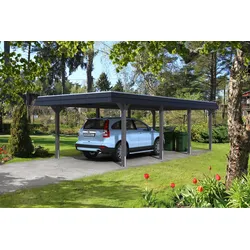 Skan Holz Walmdach Carport 409cm schwarze Blende Gr 2 grau Holzcarport