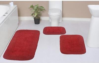 Home Weavers Inc Radiant Collection 100% Cotton Non-Slip Bathroom Rug Set, Machine Washable Bath Rug, 3 Piece Set with Runner Rug