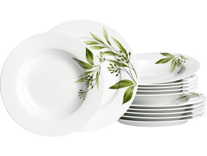 Tafelservice RITZENHOFF & BREKER Evora , grün, 12 Stk., Porzellan, Geschirr-Sets, Tafelservice, Teller Set, Geschirr-Set mit Botanik-Motiv