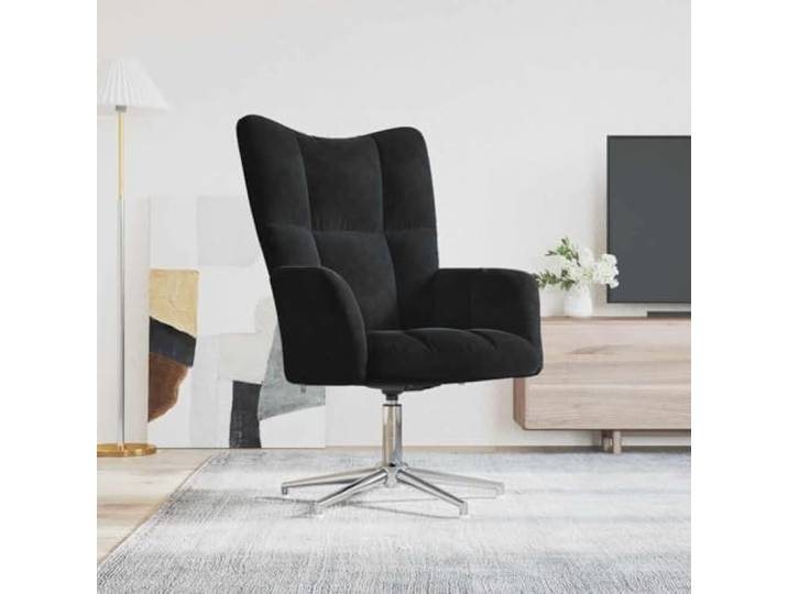 NLQMSU Relaxsessel, Schwarz, Velours, drehbar 360 Grad, mit Stahlrahmen Schicker Designsessel, dicker Schaumstoff, weicher Samt, stabil, langlebig, belastbar bis 110 kg