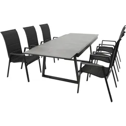 Garnitur REIMS 7-teilig, Alu + Glas + Kunstgewebe schwarz