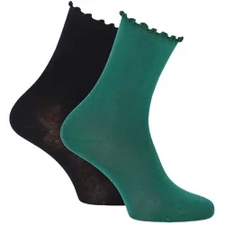 2er Pack Tamaris Ruffle-Cuff Socken Damen 9804 - storm-black 35-38