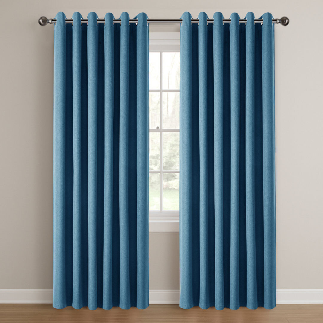 17 Stories Linen 100% Blackout Eyelet Curtain for Bedroom Blue 168cm Width x 228cm Drop