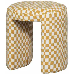 Hocker Charlie aus Webstoff, gepolstert im Karomuster, modern, gelb, rund für dein Zuhause
