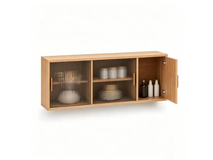Gtzly Küchen-Aufbewahrungsorganizer aus Holz, Wandschrank mit Gewürzregal Verstellbarer Einlegeboden, Geschlossene Tür, für Kaffeebar, Esszimmer, Vorratskammer, Weinaufbewahrung(Natural,47in/120cm)