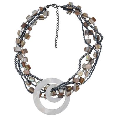 Lange Kette STEUER "Metall Muschelcollier naturtöne, mehrreihig mit Mittelteil", bunt (mehrfarbig), Halsketten, Damen, 52,5cm, Metall, L: 52,5 B: 65mm, Halskette Statementkette, B:65mm