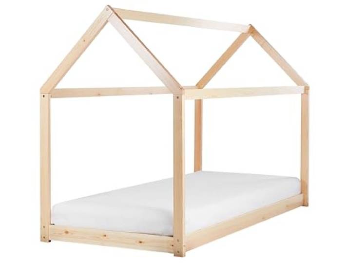 Beliani Hausbett für Kinder aus Holz 90 x 200 cm Hellbraun Kinderzimmer Kinderbett Tosse