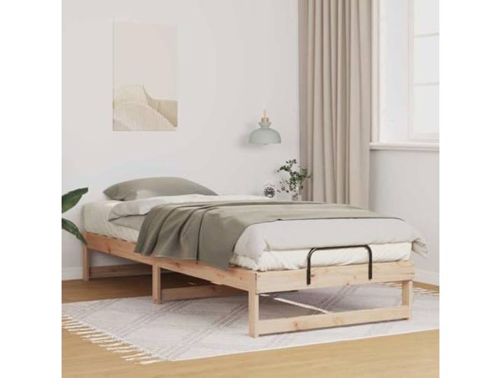 RJPLMFV Bettgestell, 90 x 220 cm, massives Kiefernholz, Braun Lattenrost inklusive, Plattform-Design, langlebig, moderner Stil