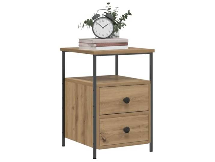 HEFZGDB Nachttisch Artisan-Eiche 34x35,5x50 cm Holzwerkstoff mit 2 Schubladen und Metallbeinen, Stabile Tischplatte für Dekoration, Modernes TV-Möbel mit Stauraum, Langlebiges