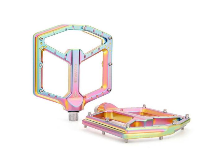 MTB Pedale CNC-Aluminium ultraflach mit 14 Anti-Rutsch-Pins Rainbow Matte, Mehrfarbig, Metall, 11x1.5x12 cm, Freizeit & Co, Sport & Fitness, Fahrräder, Fahrradzubehör
