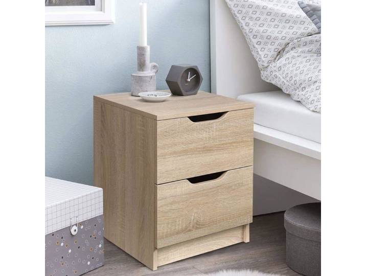 Table de Chevet BAKAJI Armoire Commode 2 Tiroirs Design Moderne en Bois MDF
