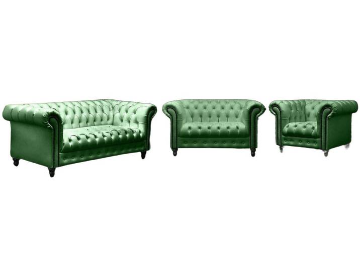 JVmoebel Chesterfield-Sofa Exklusives Chesterfield Sofa in modernem Grünton aus Leder, Set, Made in Europa