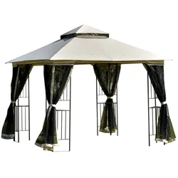 Outsunny Gartenpavillon mit Doppeldach 3x3 Pavillon Gartenzelt Festzelt Beige