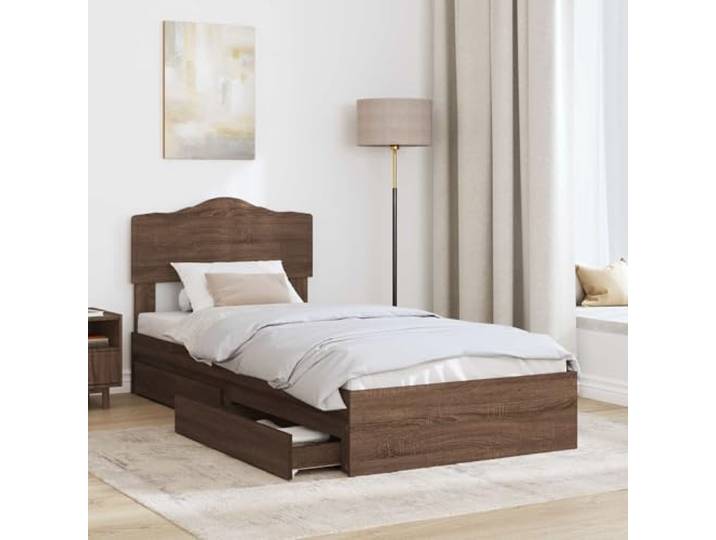 SKTQYQO Bettkasten Eiche 70 x 190 cm Technisches Holz, 2 Schubladen, modernes Design, einfache Montage
