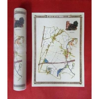 Rushall to Daw End 1888 - Old Map Supplied Rolled in a Clear Two Part Screw Presentation Tube - Print size 45cm x 32cm, Karte von Mapseeker