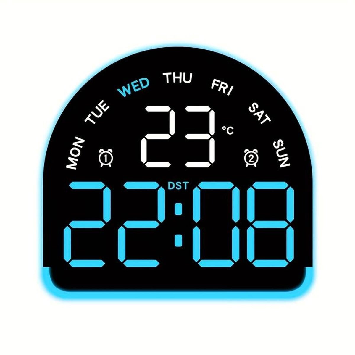 Moderne LED-digitale wekker met blauwe schermweergave en USB-voeding