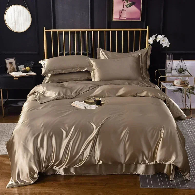 La parure de lit Parure de Lit en Satin brun - 50x75 cm 200x200 cm