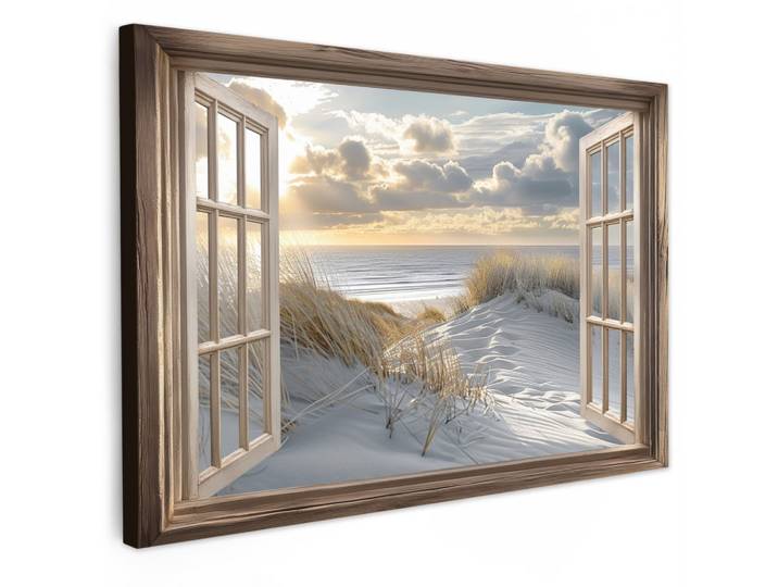 LEINWANDBILD Ausblick - Strand - Dünen - Meer - Natur Wohnzimmer Groß 120x80 cm