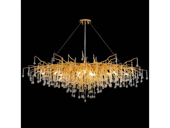 Leomix Moderner Rechteckiger Kristall-Kronleuchter, Baumzweig-Regentropfen-Kronleuchter-Leuchten, Große Kücheninsel-Hängeleuchte Für Hohe Decken, Esszimmer, Foyer – L100 cm,Gold