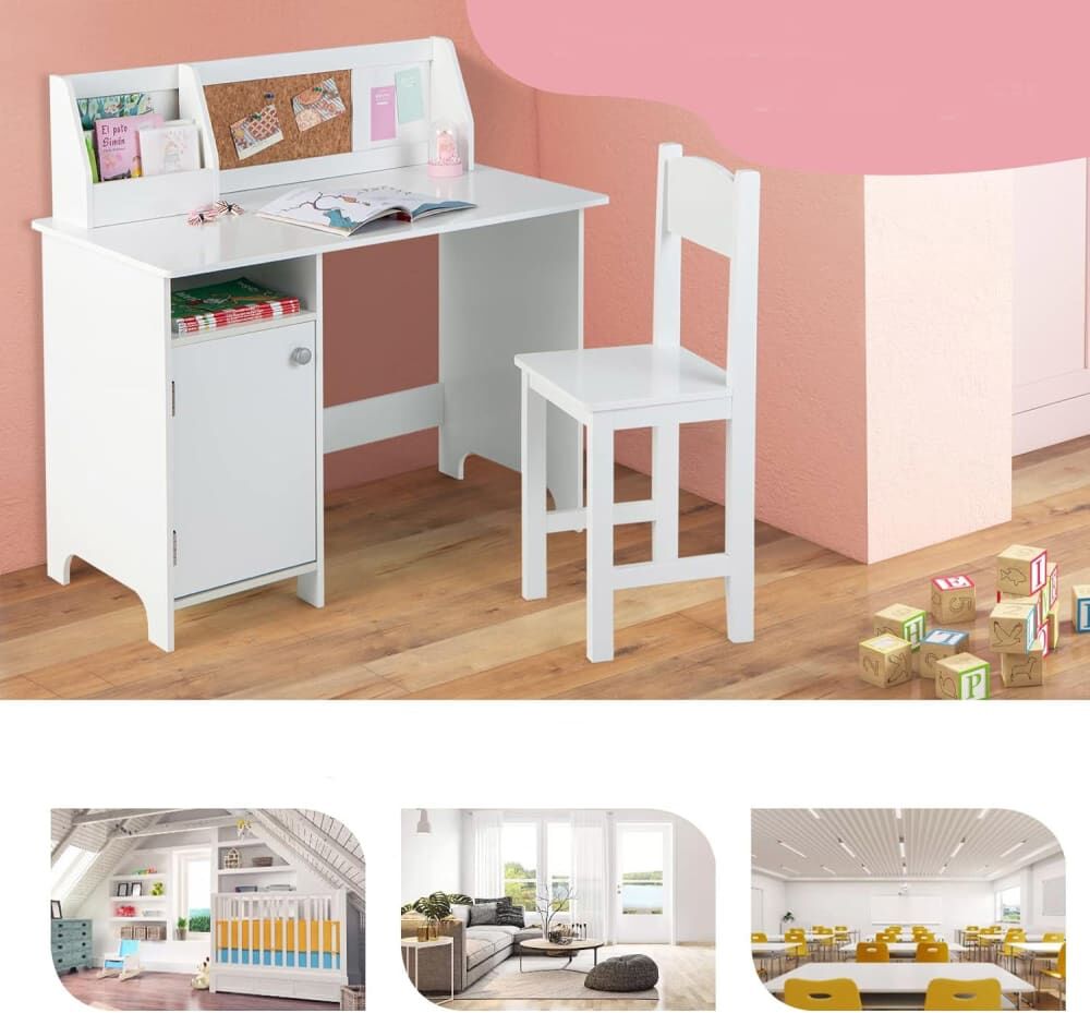 Giantex Bureau enfant avec chaise moderne blanc 45 x 90 x 86cm Blanc 90x86x45cm