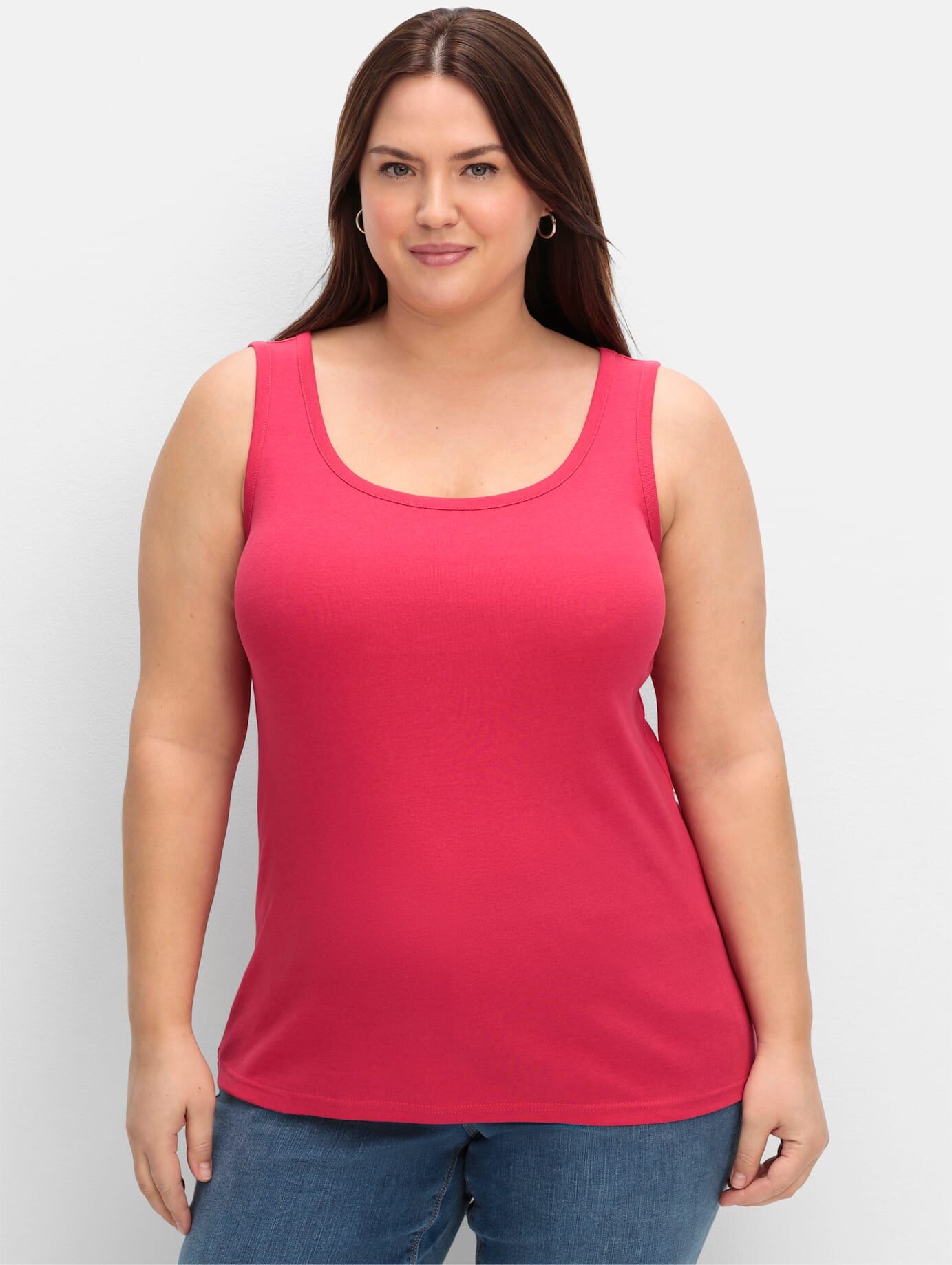 Tanktop SHEEGO, Damen, Gr. 46, pink (magenta), 100% Baumwolle, unifarben, Rundhals, Tops Tanktop magenta 46