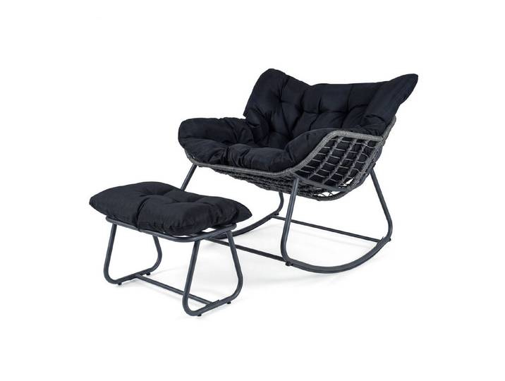 KOMFOTTEU Schaukelstuhl (2 St), Relaxsessel mit Hocker aus Rattan bis 150 kg belastbar