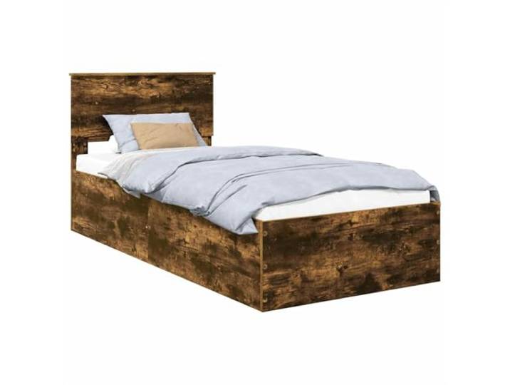 PUGYNBK Bettgestell mit Kopfteil Eiche rauchfarben, 100 x 200 cm Robustes Holz, Lattenrost, modernes Design, einfache Montage, für Hauptschlafzimmer oder Gästezimmer
